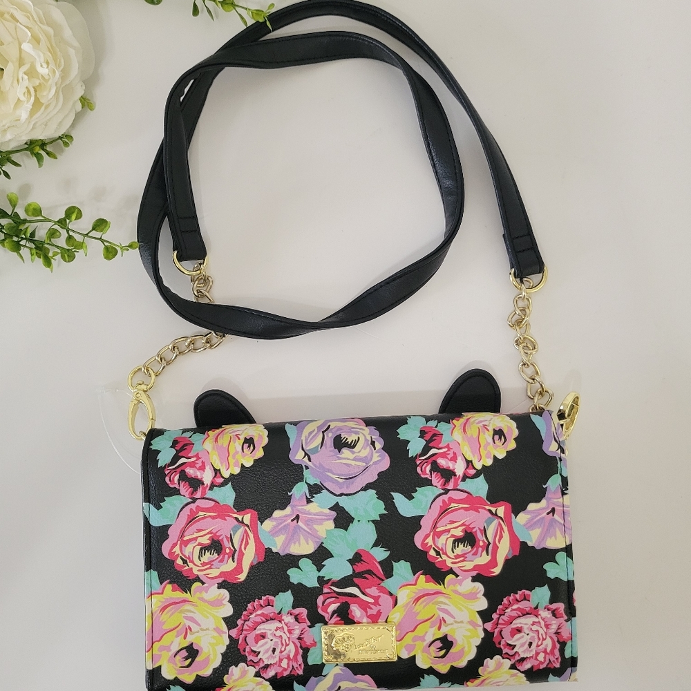 LovBetsey by Betsey Johnson floral doggie face crossbody bag/ clutch - Picture 5 of 10